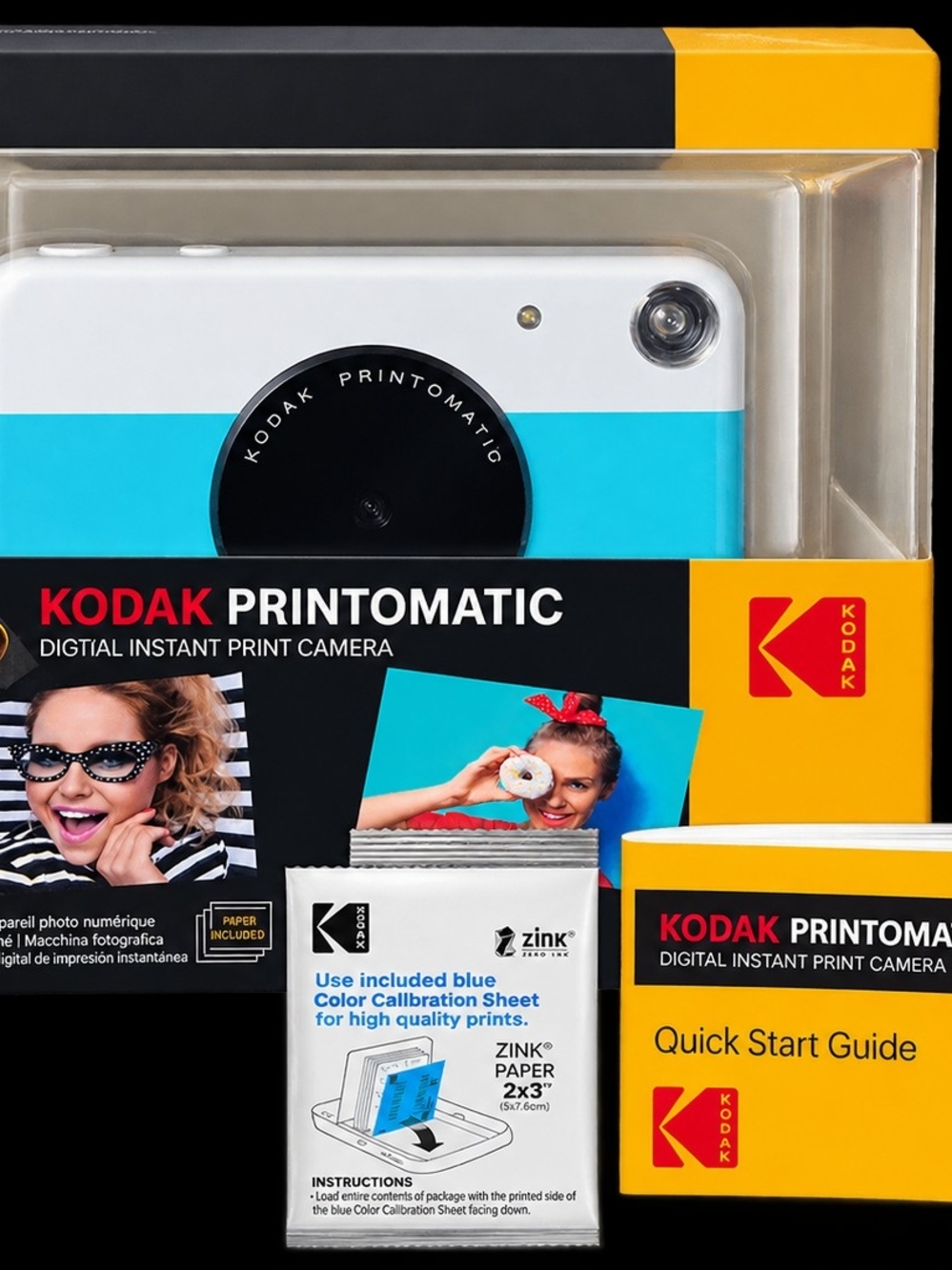 Kodak Printomatic Instant Camera in White & Cyan Blue